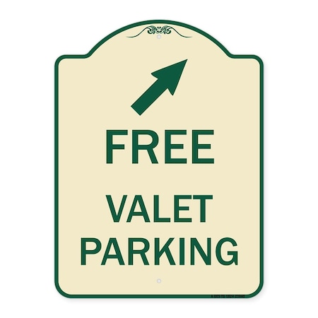Free Valet Parking With Upper Right Arrow Heavy-Gauge Aluminum Architectural Sign